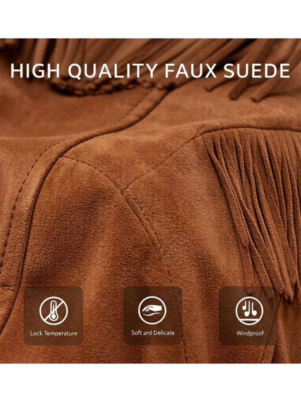 Women's Brown Faux Suede Tassel Jackets With Lining Cropped Fringe Coats Outfits - Picture 5 of 6